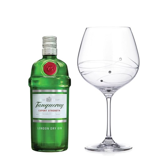 Tanqueray Dry Gin 70cl And Single Gin and Tonic Spiral Copa Glass